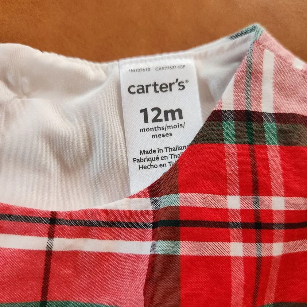 Carter’s Holiday Tartan Plaid Fit & Flare Christmas Dress Red Green 12M